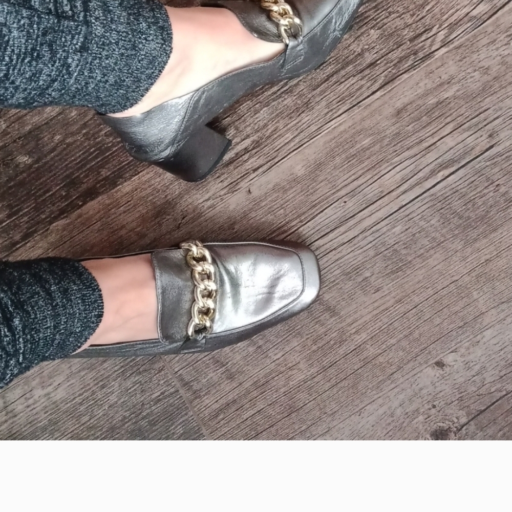 Zara Silver Loafers with Gold  Accent